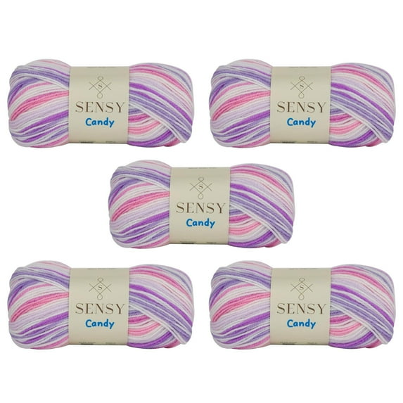 5 Skeins of Sensy Candy Yarn, 3.5 oz, 251 Yards, Multicolor Yarn for Crocheting and Knitting, Craft Yarn, Gauge 3 Light (5434)