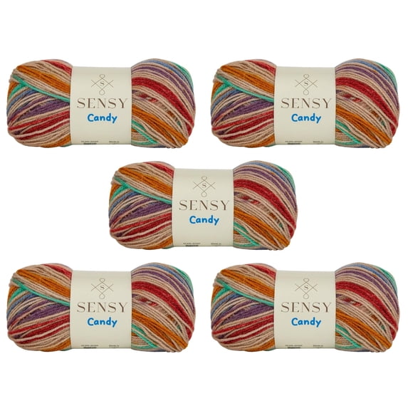 5 Skeins of Sensy Candy Yarn, 3.5 oz, 251 Yards, Multicolor Yarn for Crocheting and Knitting, Craft Yarn, Gauge 3 Light (5844)
