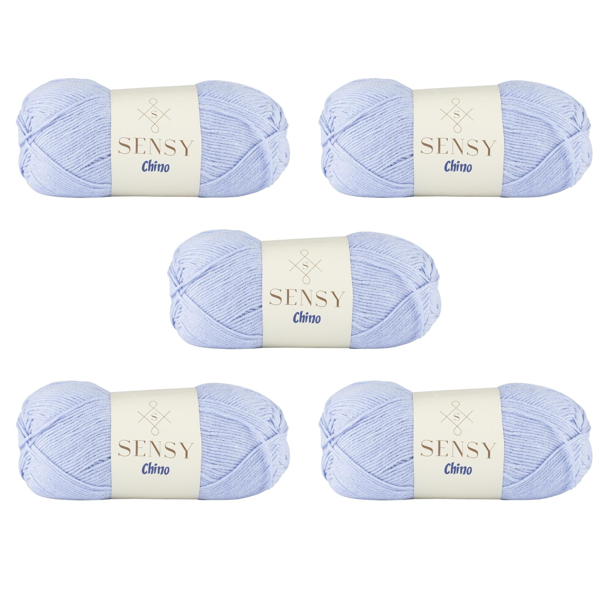 5 Skeins of Sensy Chino Soft Cotton Yarn, Soft Baby Cotton Yarn, Amigurumi Yarn, 3.5 oz, 360 Yards, Gauge 2 Fine (Baby Blue)