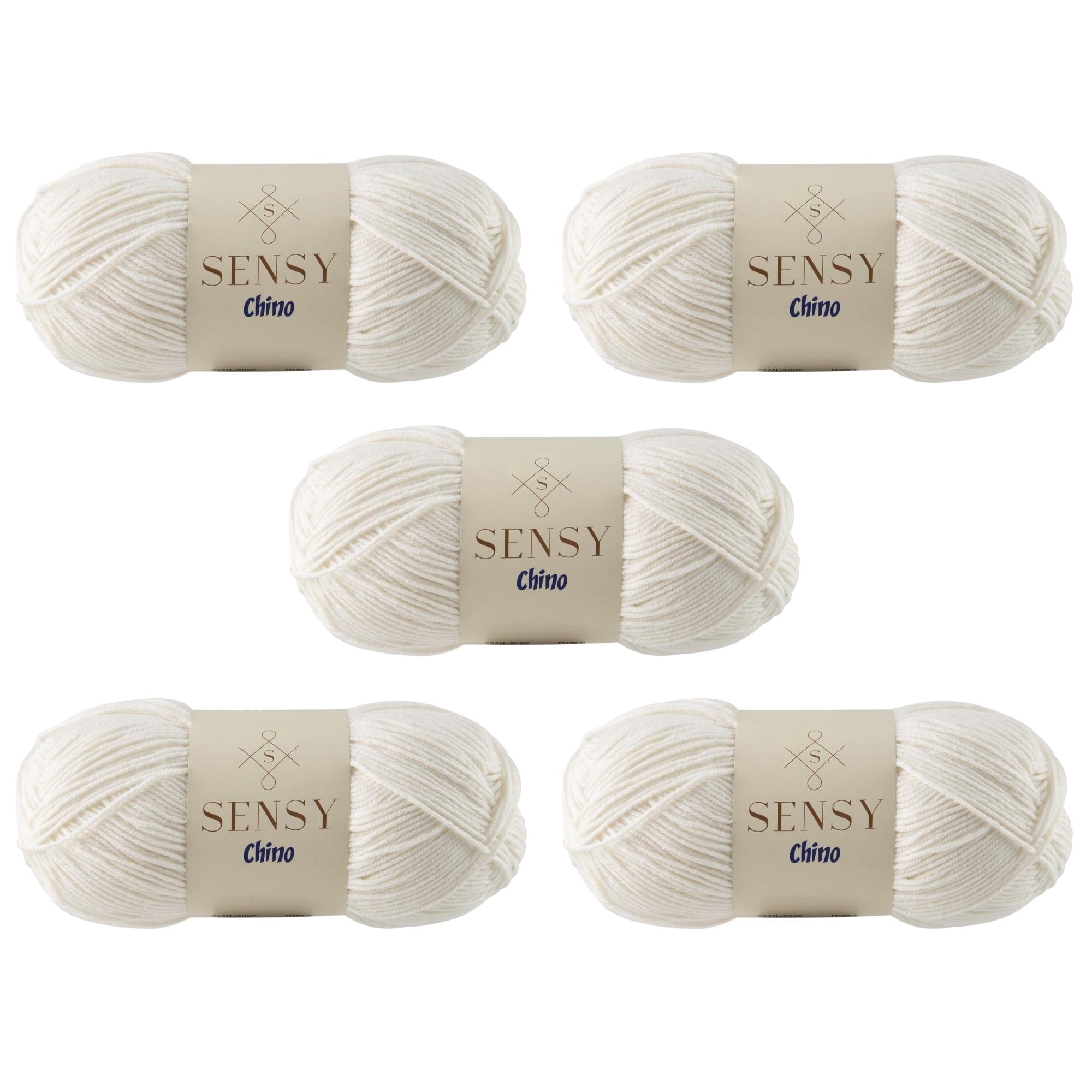 5 Skeins of Sensy Chino Soft Cotton Yarn, Soft Baby Cotton Yarn, Amigurumi Yarn, 3.5 oz, 360 Yards, Gauge 2 Fine (Creamy)