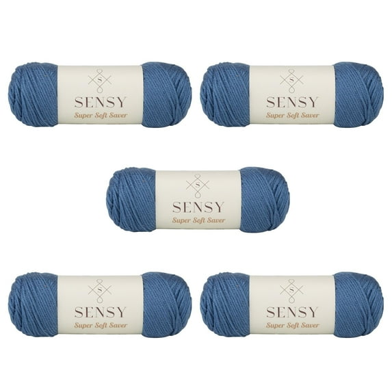 5 Skeins of Sensy Super Soft Saver Yarn, 3.5 oz, 190 Yards, Gauge 4 Medium (Steel Blue)