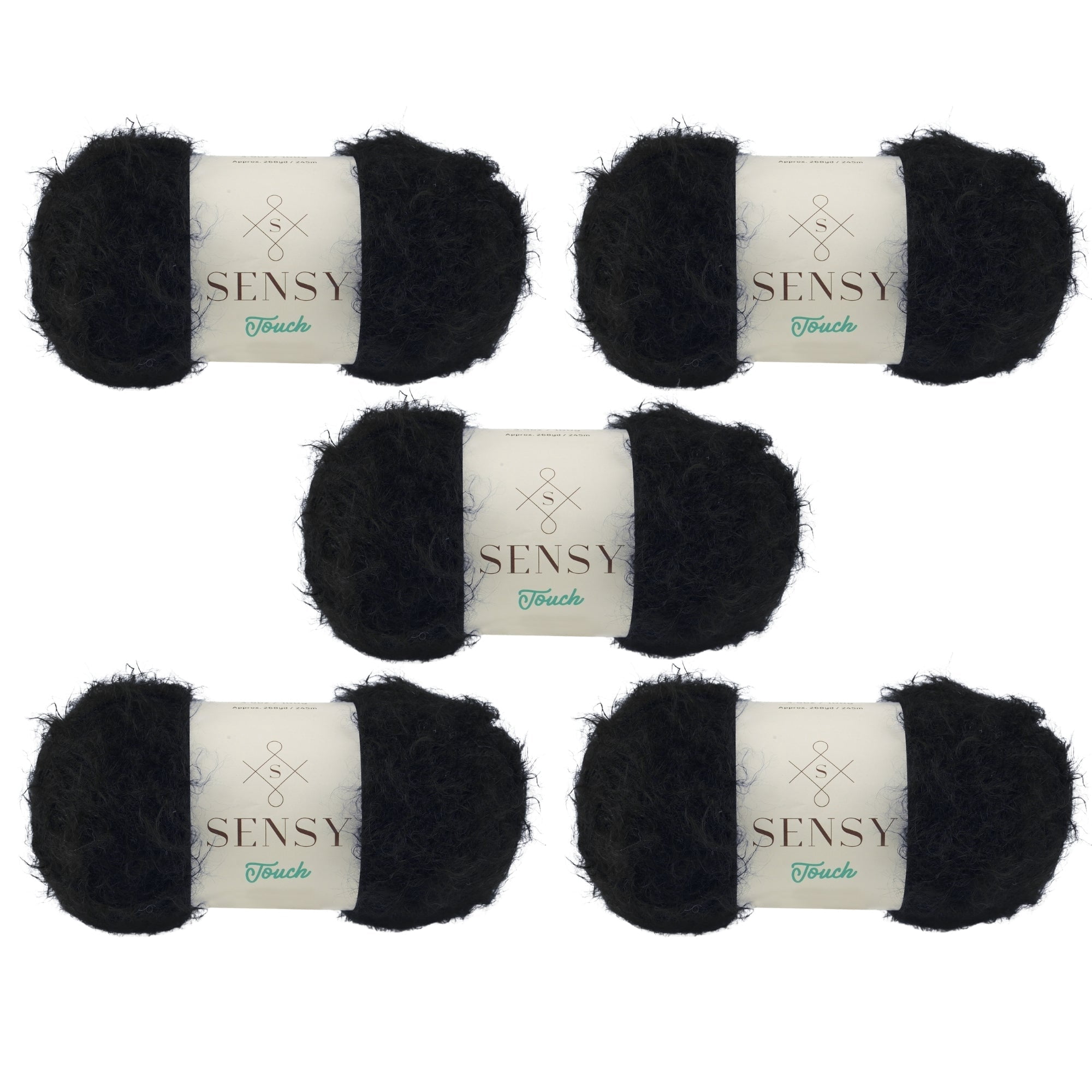 5 Skeins of Sensy Touch Yarn, 3.5 oz, 268 Yards, Gauge 3 Light (Black)