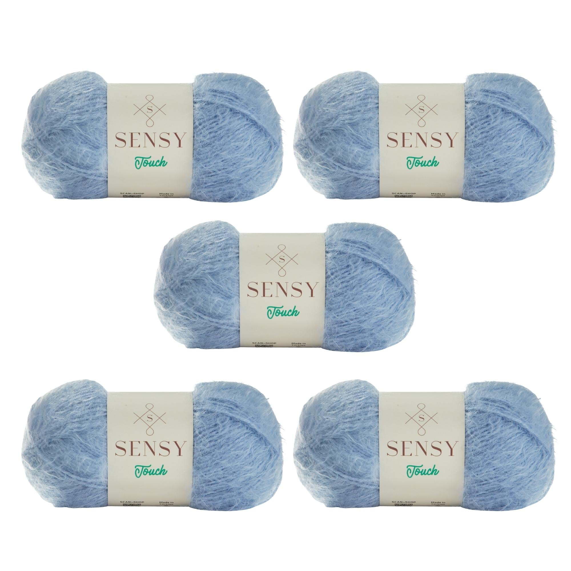 5 Skeins of Sensy Touch Yarn, 3.5 oz, 268 Yards, Gauge 3 Light (Blue)