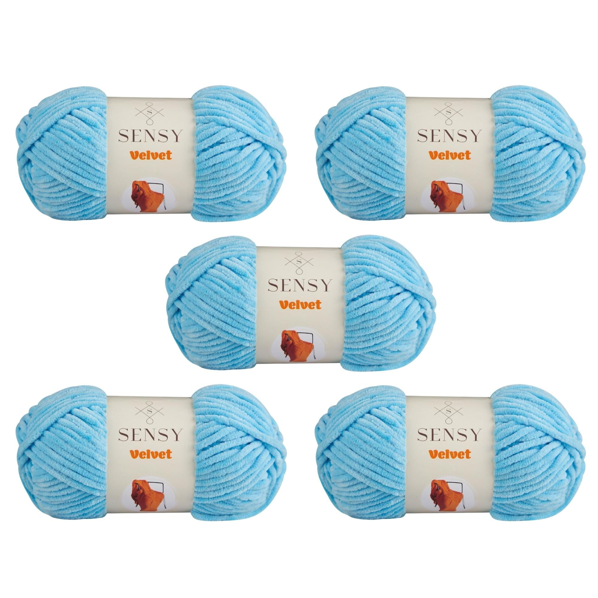 5 Skeins of Sensy Velvet Yarn for Crocheting, Baby Blanket Yarn, Chenille Yarn, Amigurumi Yarn, 3.5 oz, 132 Yards, Gauge 5 Bulky (Baby Blue)