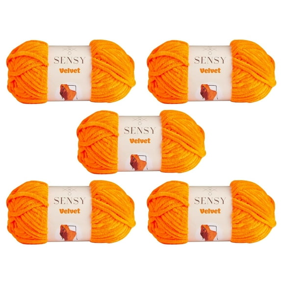 5 Skeins of Sensy Velvet Yarn for Crocheting, Baby Blanket Yarn, Chenille Yarn, Amigurumi Yarn, 3.5 oz, 132 Yards, Gauge 5 Bulky (Orange)
