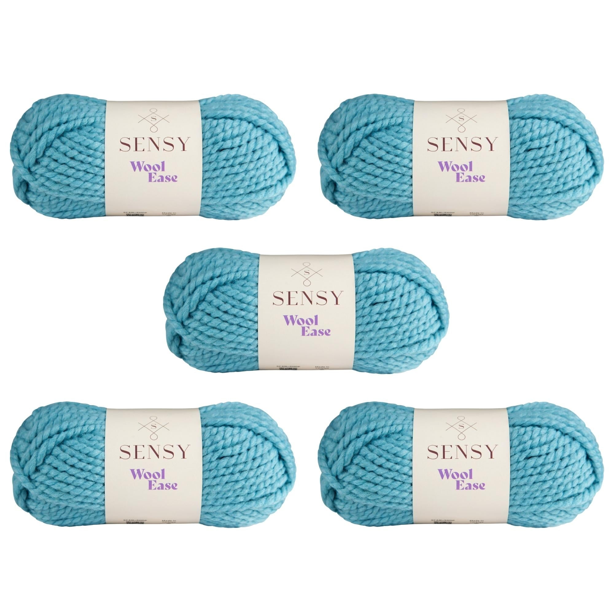 5 Skeins of Sensy Wool Ease Yarn, 3.5 oz, 66 Yards, Gauge 6 Super Bulky (Baby Blue)