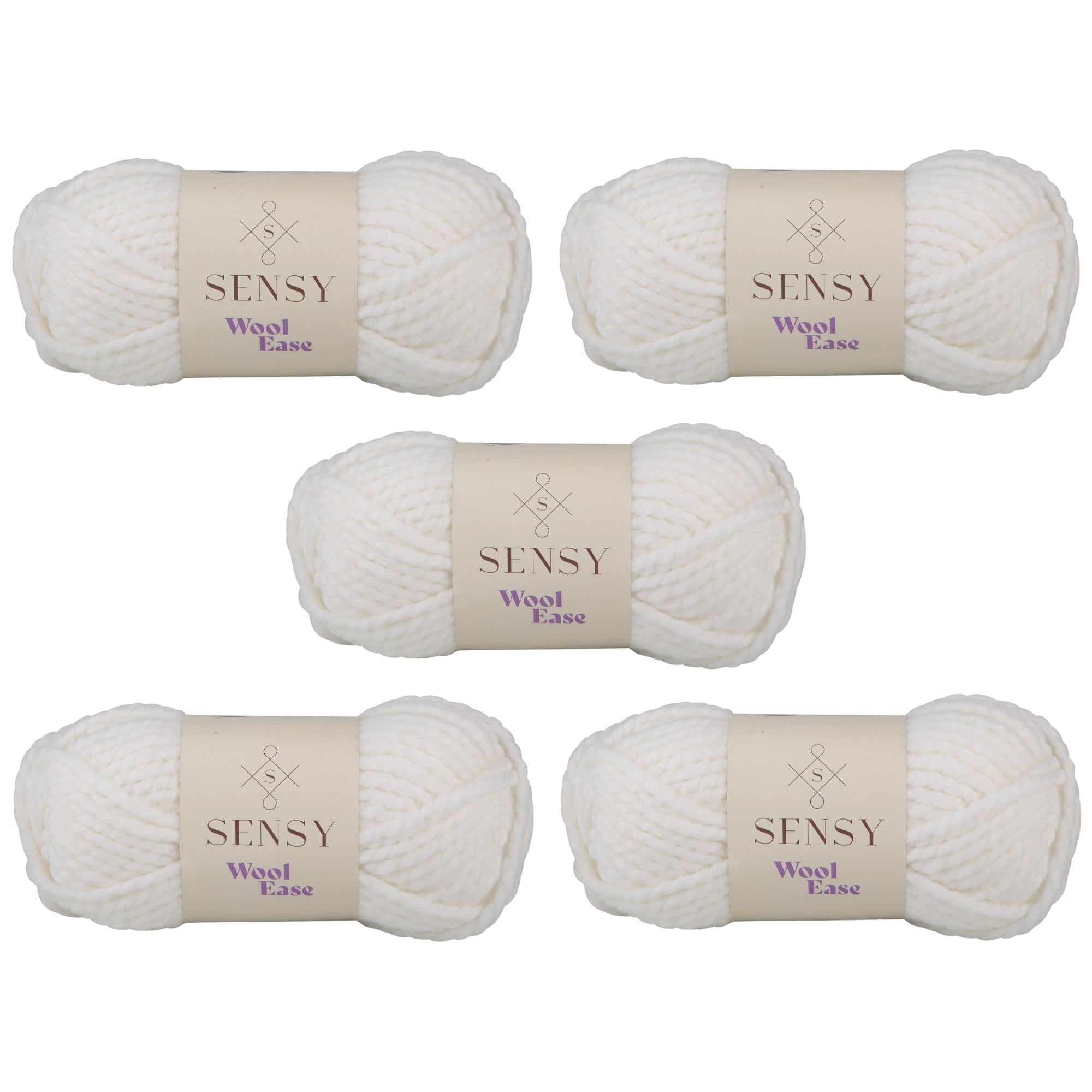 5 Skeins of Sensy Wool Ease Yarn, 3.5 oz, 66 Yards, Gauge 6 Super Bulky (White)