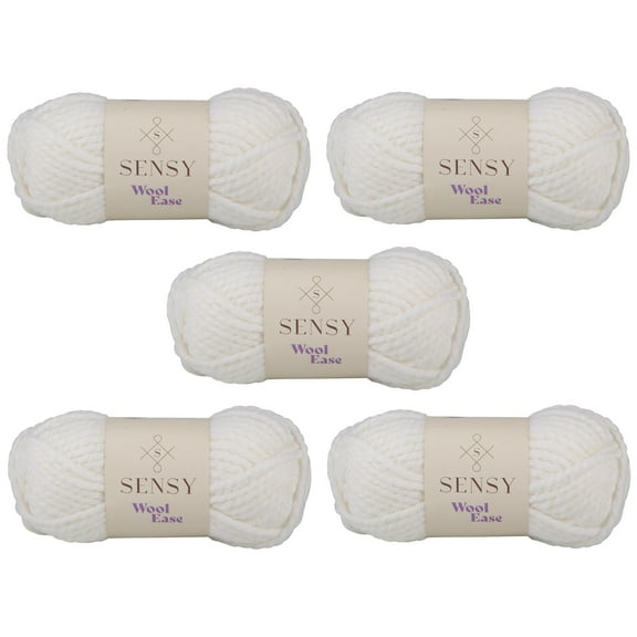 5 Skeins of Sensy Wool Ease Yarn, 3.5 oz, 66 Yards, Gauge 6 Super Bulky (White)