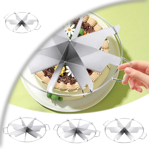 5-Slice Cake Cutter Press, Stainless Steel Round Pie Divider with Side Handles Pie & Cheesecake Slicer Marker Pizza Cutting Baking Tool for Uniform Portions Bakeries and Home Use