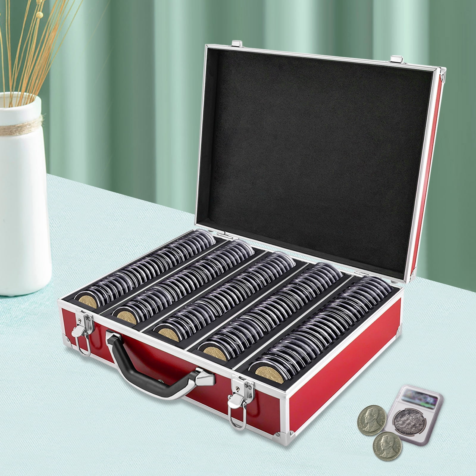 Storage Token Box 5-Slot Coin Display & Storage Case Coin Slab Box Holds 100 Coins ...