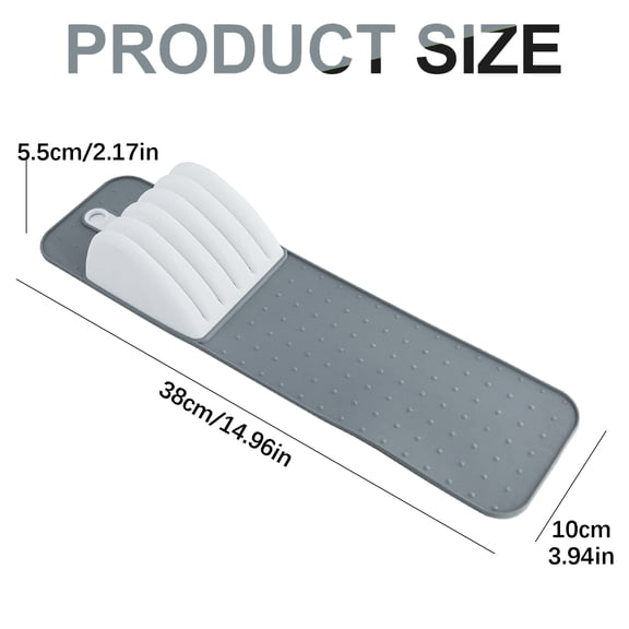 5 Slot Kitchen Knife Drawer Organizer, Non Slip Rubber Knife Storage Mat, PP Cutlery Holder Tray for Kitchen Drawer Countertop Cutlery Protection