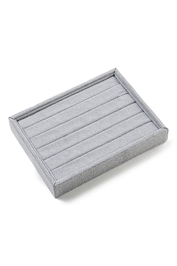 5-Slot Velvet Ring Display Storage boxes Plush Ring Organzier Trays Rectangle Light Grey 20.2x15.3x3cm
