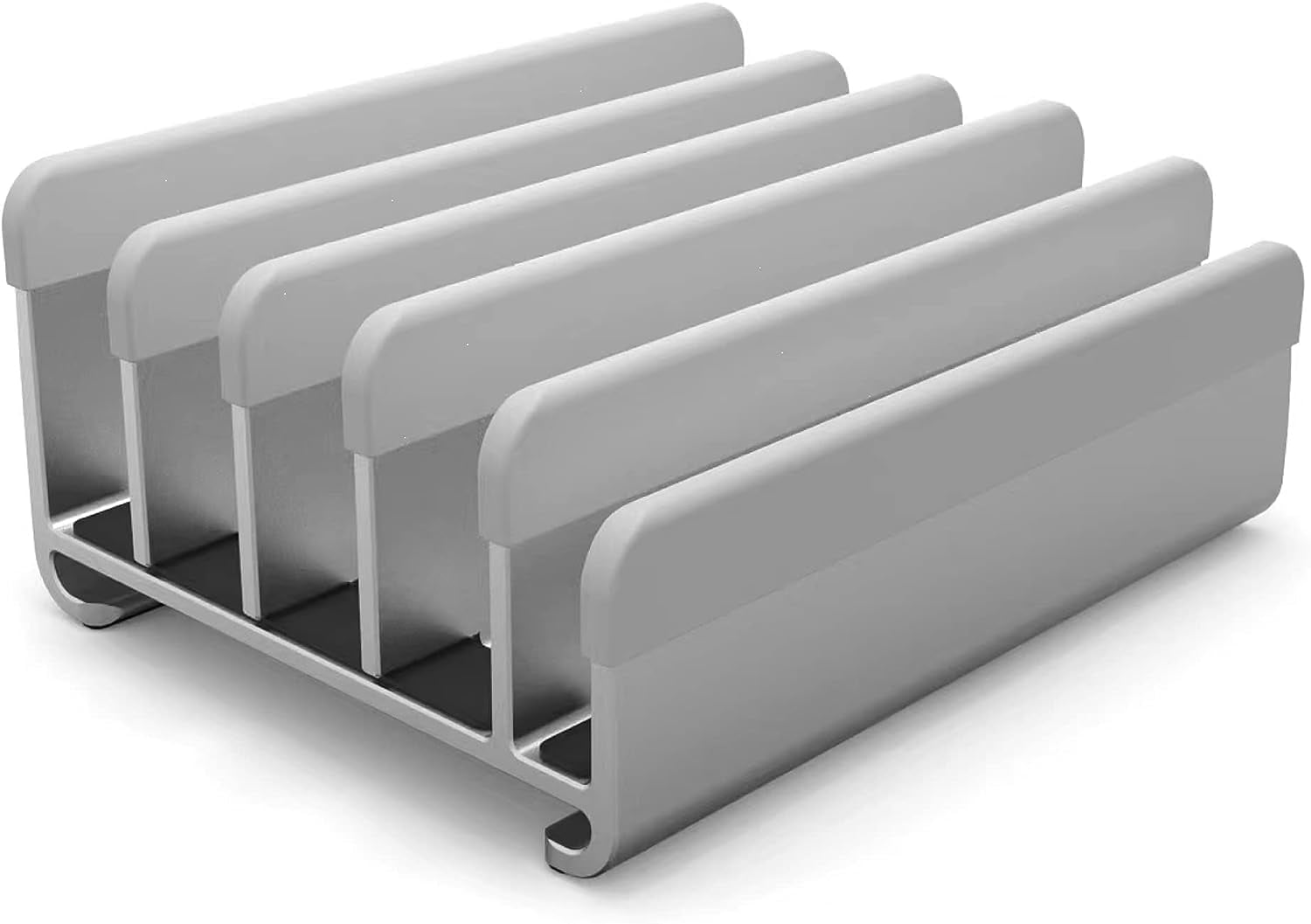5-Slot Vertical Laptop Stand - Aluminum Laptop Stand Vertical for Desk -Laptop Holder with Adjustable Width (12-38mm) Compatible with MacBook Pro/Air & Gaming Laptops up to 17.3"-Grey