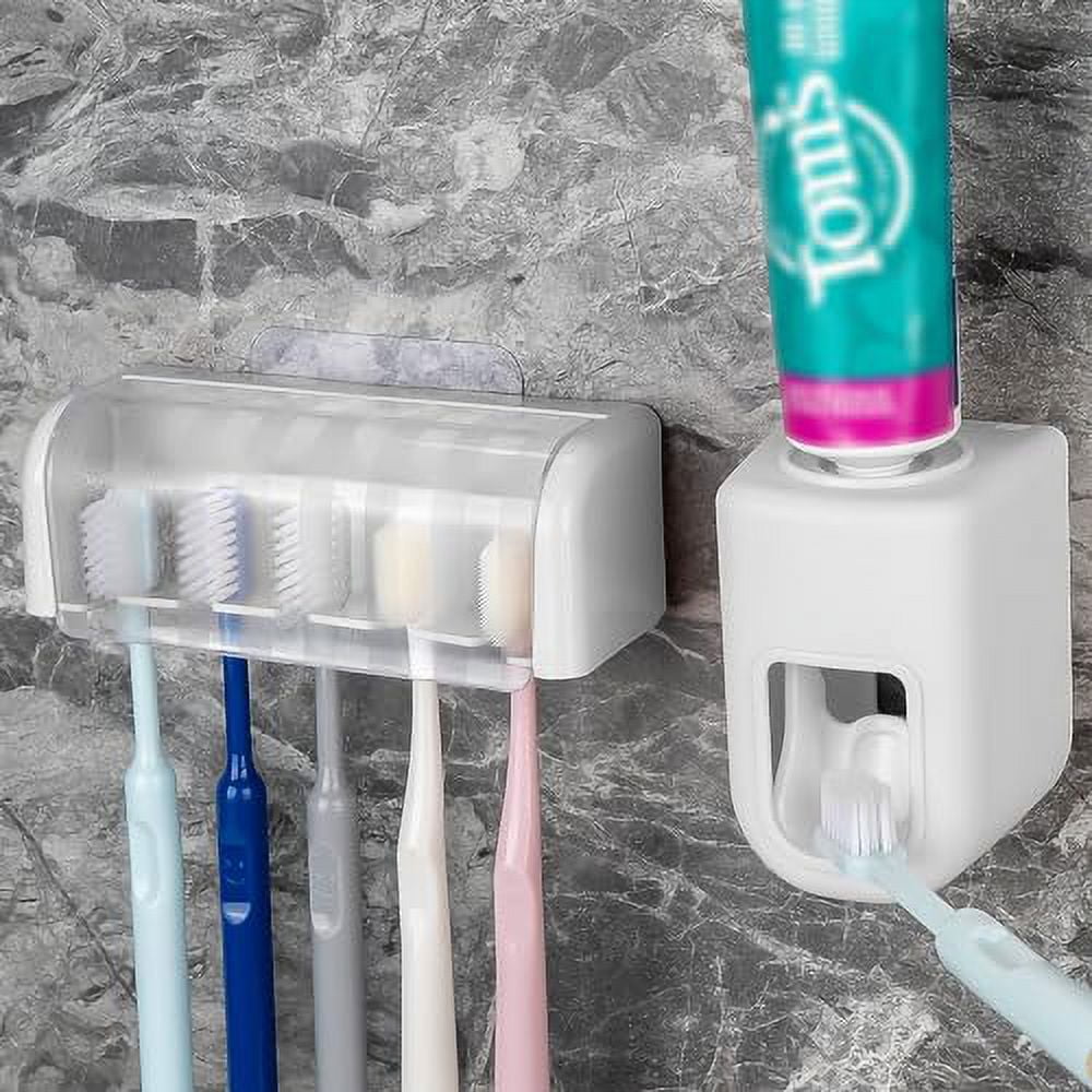 5 Slots Wall Mount Toothbrush Holder with Cover Self Adhesive