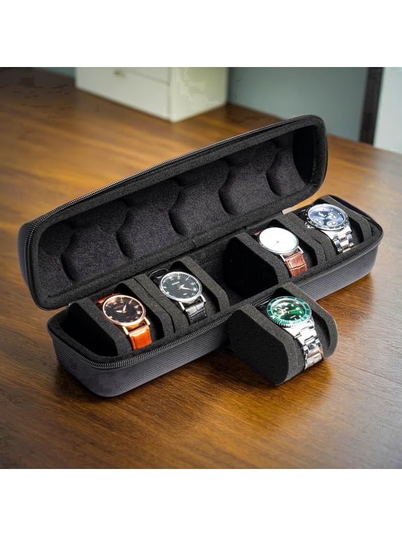 5 Slots Watch Travel Box Case, Watch Storage Organizer Box, Hardshell Watch Travel Case for Men And Women's Watches Handbag, with Soft Foam Pillow And Handle