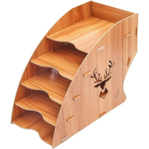 5 Slots Wooden Invoice Bill Storage Rack Desktop Paper Organizer File Holder Document Letter Sorter Tray Mail Rack for Home Office Peru
