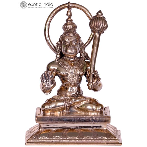 5" Small Bronze Sitting Sankat Mochan Lord Hanuman Statue