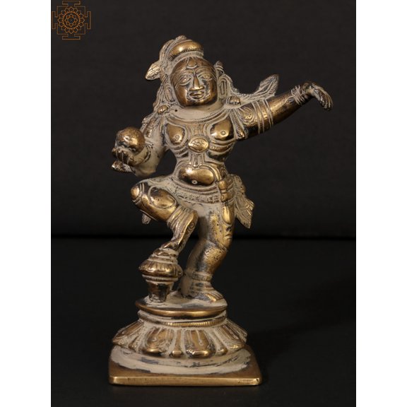 5" Small Dancing Krishna Sculpture in Brass