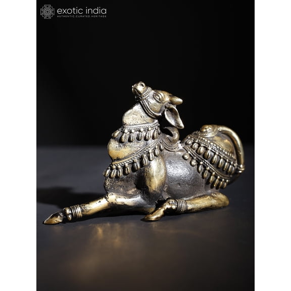 5" Small Decorated Nandi Brass and Stone Idol