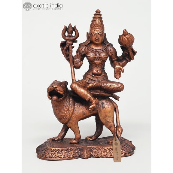 5" Small Goddess Durga (Sherawali Maa) | Copper Statue