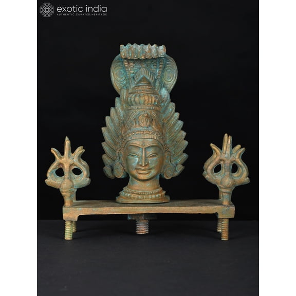 5" Small Goddess Mariamman Head with Tridents | Bronze Statue