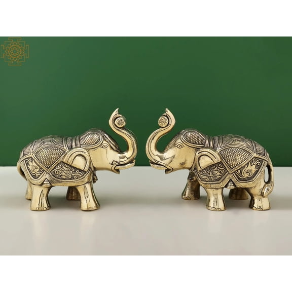 5" Small Handmade Brass Elephant Figurine Pairs