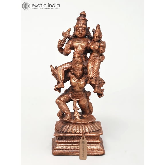 5" Small Lakshmi-Narayan (Vishnu-Lakshmi) on Garuda | Copper Statue
