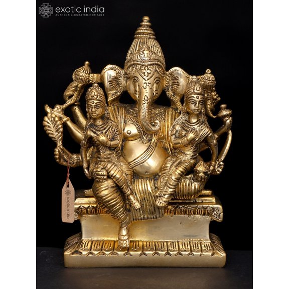 5" Small Lord Ganesha with Riddhi Siddhi | Brass Statue