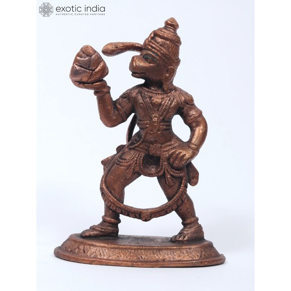 5" Small Lord Hanuman Copper Statue Holding Mountain of Sanjeevani Herbs