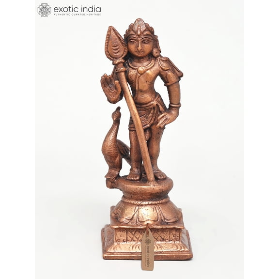 5" Small Lord Murugan (Karttikeya) | Copper Statue