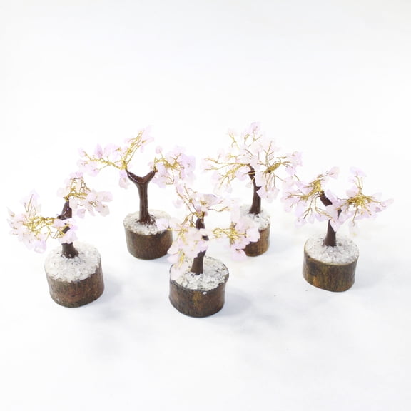 5 Small Rose Quartz Gemstone Chip Trees 3-4 Inch #8123