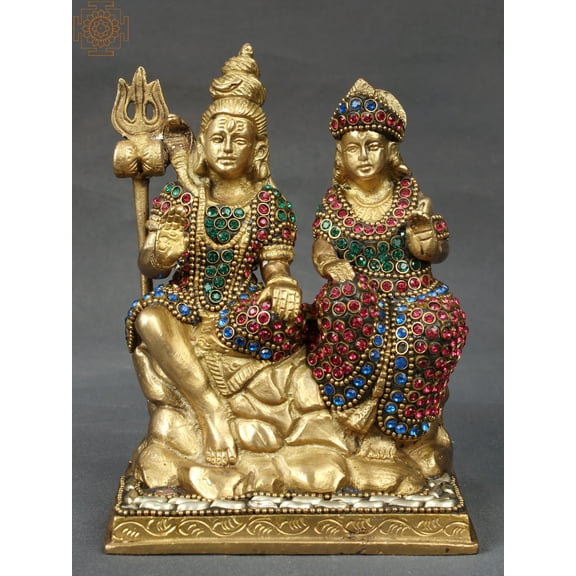5" Small Shiva Parvati Sculpture in Brass