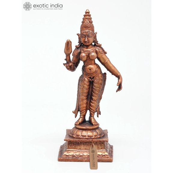 5" Small Standing Goddess Parvati | Copper Statue