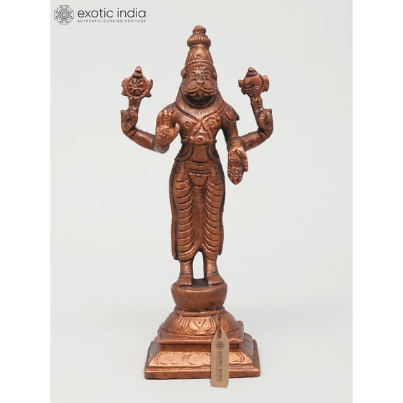 5" Small Standing Lord Narasimha in Blessing Gesture | Copper Statue
