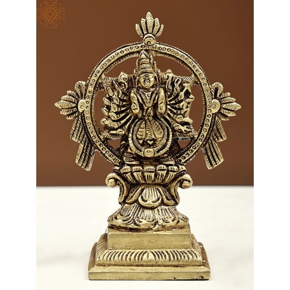 5" Small Sudarshana Vishnu Statue with Yoga Narasimha on Reverse | Handmade
