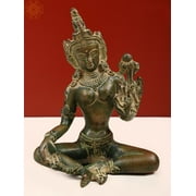 5" Small Tibetan Buddhist Goddess Green Tara In Brass - Brass Statue
