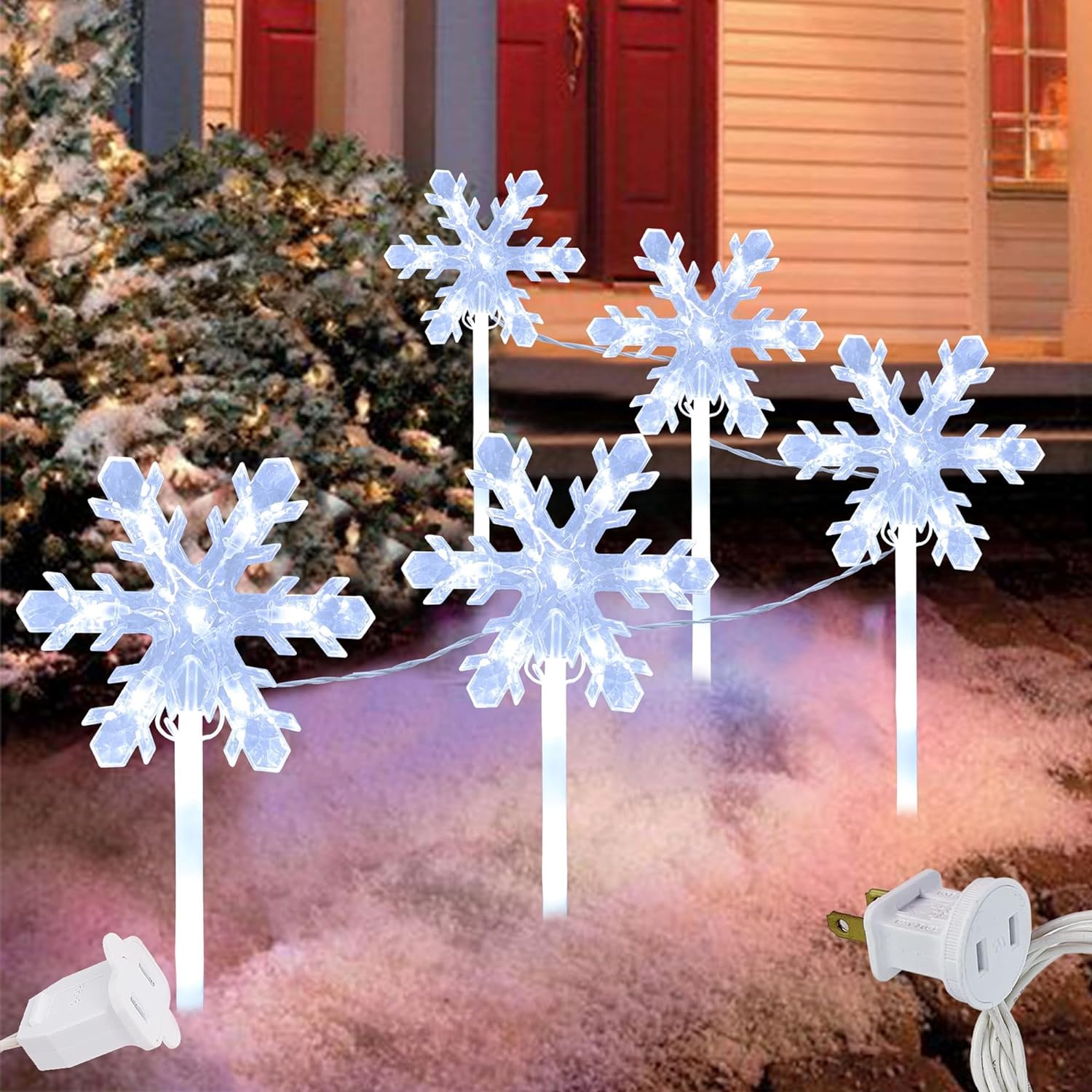 5 Snowflake Christmas Pathway Lights Plug in Decorative Lights with