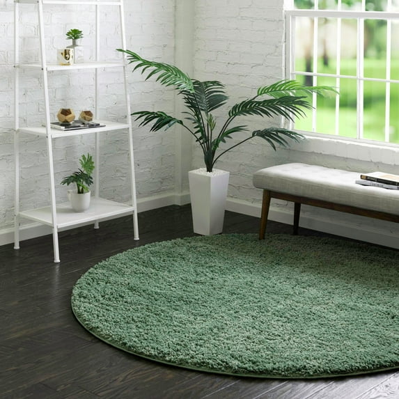 Unique Loom Everyday Shag Collection Area Rug - Solid (5' Round Green)