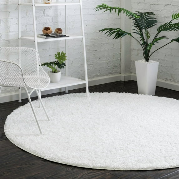 Unique Loom Everyday Shag Collection Area Rug - Solid (5' Round Snow White)