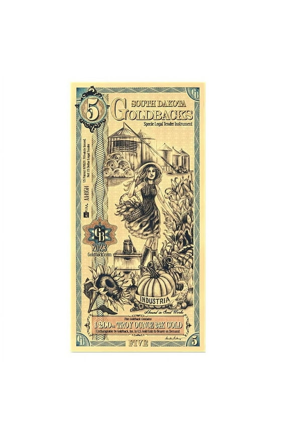 5 South Dakota Goldback 1/200 oz 24K Gold Foil Aurum Note
