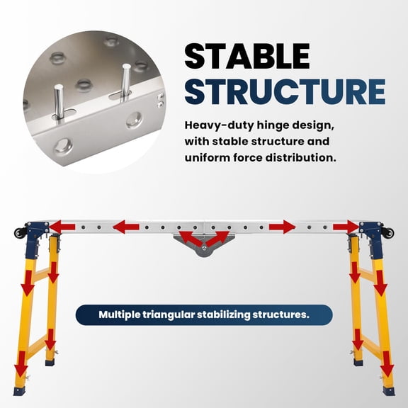 5-Speed Adjustable Height Work Platform, Galvanized Anti-Slip Scaffolding with Locking Screws & Triangular Structure For Sandy Soil/Asphalt/Stone Road