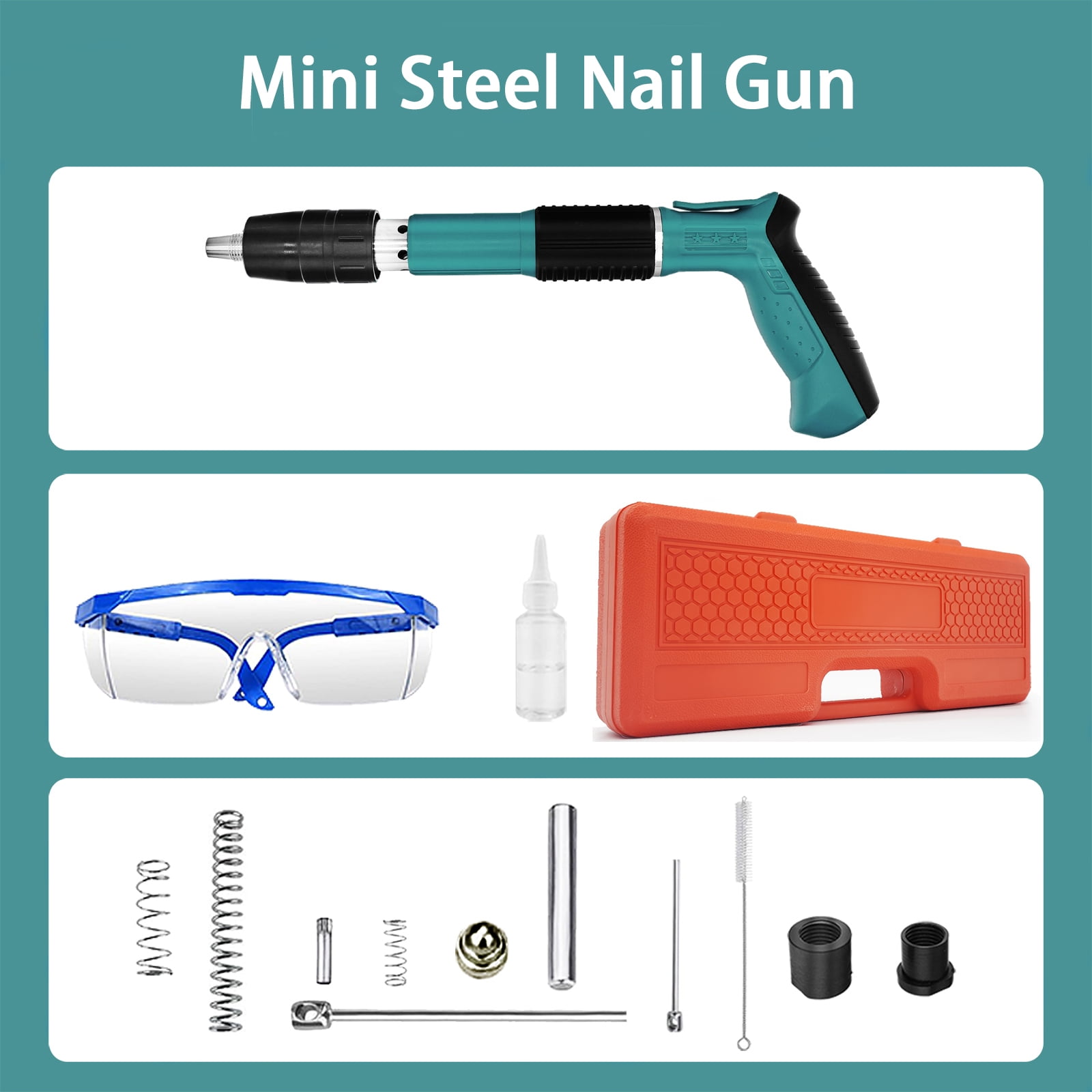 5-Speed Adjustable Mini Steel Nail Gun Kit - Versatile for Woodworking & Decor - Includes Air-Powered Concrete Nailer for Brick & Cement Walls, Nail Gun for Wood, Brick Walls, Nail Gun Set
