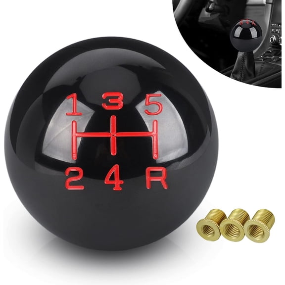 5 Speed Car Racing Gear Shift Shifter knob, Resin Polished Round Ball Black 5