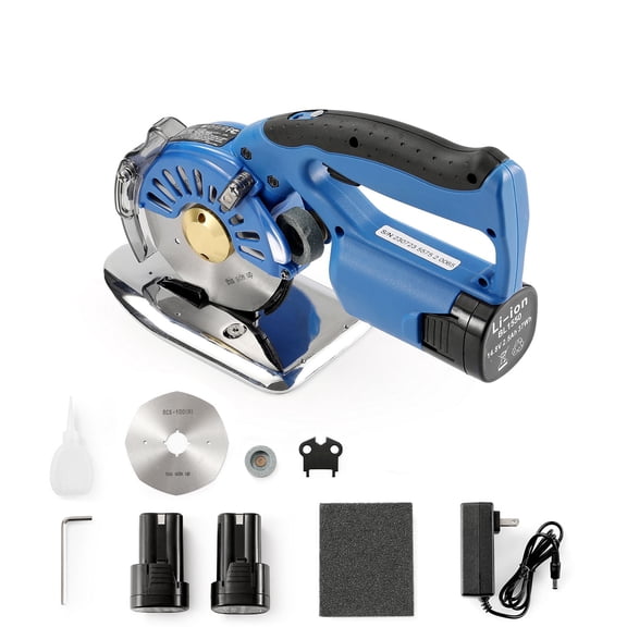 Fabric Cutter, 5-Speed Cordless Electric Rotary Fabric Cutting Machine, 1.1" Cutting Thickness, Octagonal Knife, with Replacement Blade and Battery Charger, for Multi-Layer Cloth Fabric Leather