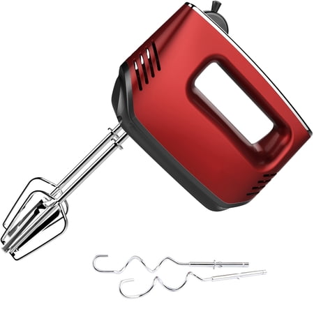5-Speed Electric Hand Mixer, Beaters, Whisk, Red