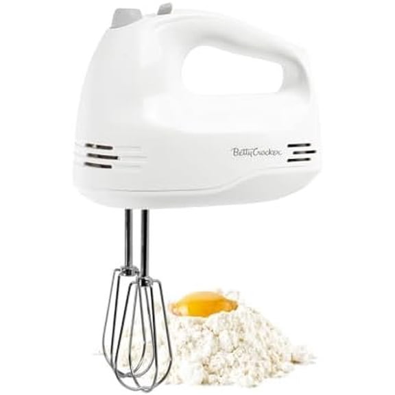 5-Speed Hand Mixer, 150 Watts Power, Easy-Clean Chrome Plate Beaters, Beater Eject Button, Heel Rest, Sleek Compact Design, Apartment Essentials, BC-4203WT, White