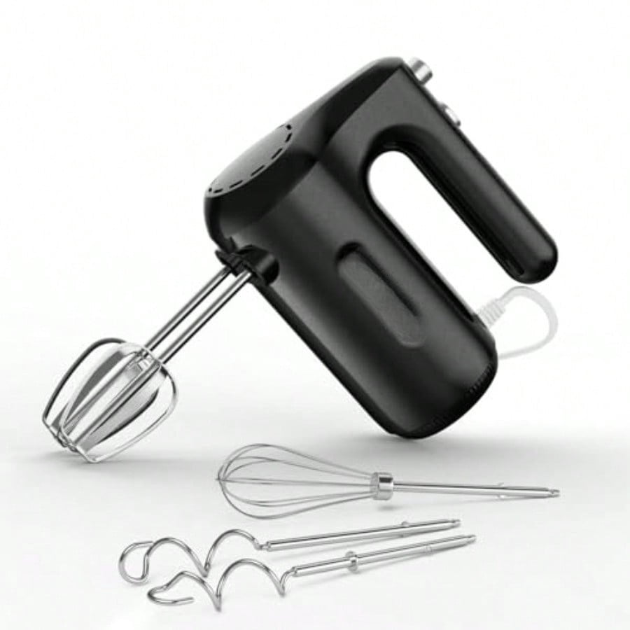 5-Speed Hand Mixer Electric 300W Compact Handheld Mixer Portable Kitchen Egg Beater with 5 Attachments and Storage Bag Cake Supplies for Bread Dough Baking Lightweight Black