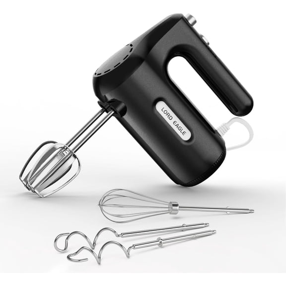 5-Speed Hand Mixer Electric, 300W Compact Handheld Mixer, Portable Kitchen Egg Beater with 5 Attachments & Storage Bag, Cake Supplies for Bread Dough Baking, Lightweight, Black