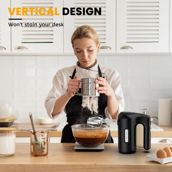 5-Speed Hand Mixer Electric Handheld With Bowls Set, 300W Compact Mixer for Baking, Stainless Steel Mxing Bowl Measuring Cups Spoons, Black