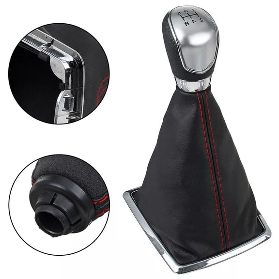 5 Speed Manual Gear Shift Knob With Boot Cover for FORD Focus MK2 2005-2007, ABS Silver Shifter Handle And PU Leather Dust Boot For Car Interior Upgrade